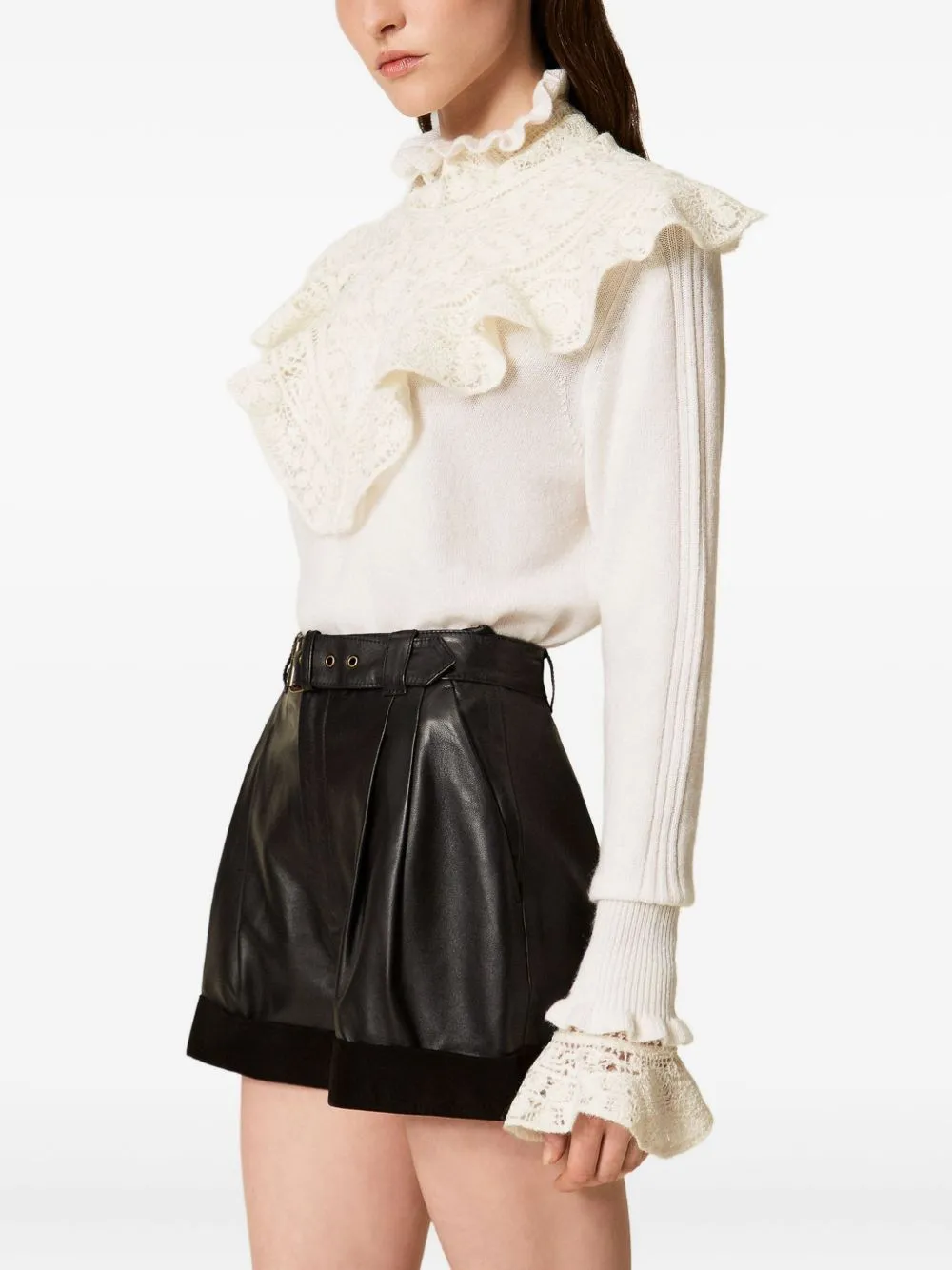 Lace-Trimmed Ruffled Jumper