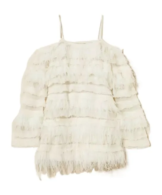 Off-Shoulder Feather-Detail Dress