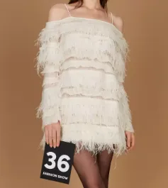 Off-Shoulder Feather-Detail Dress