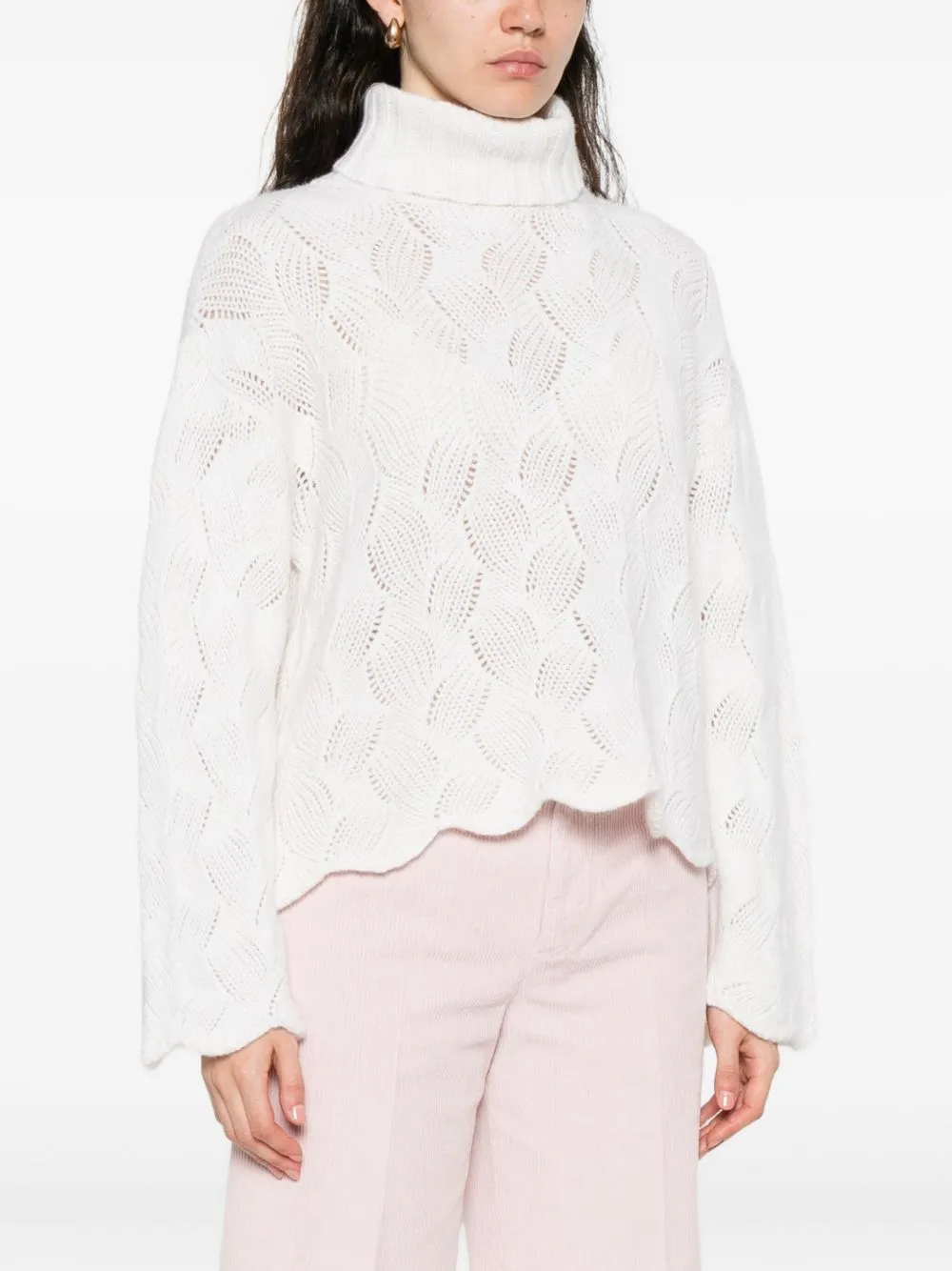 Twinset High Neck Scalloped Hem Jumper