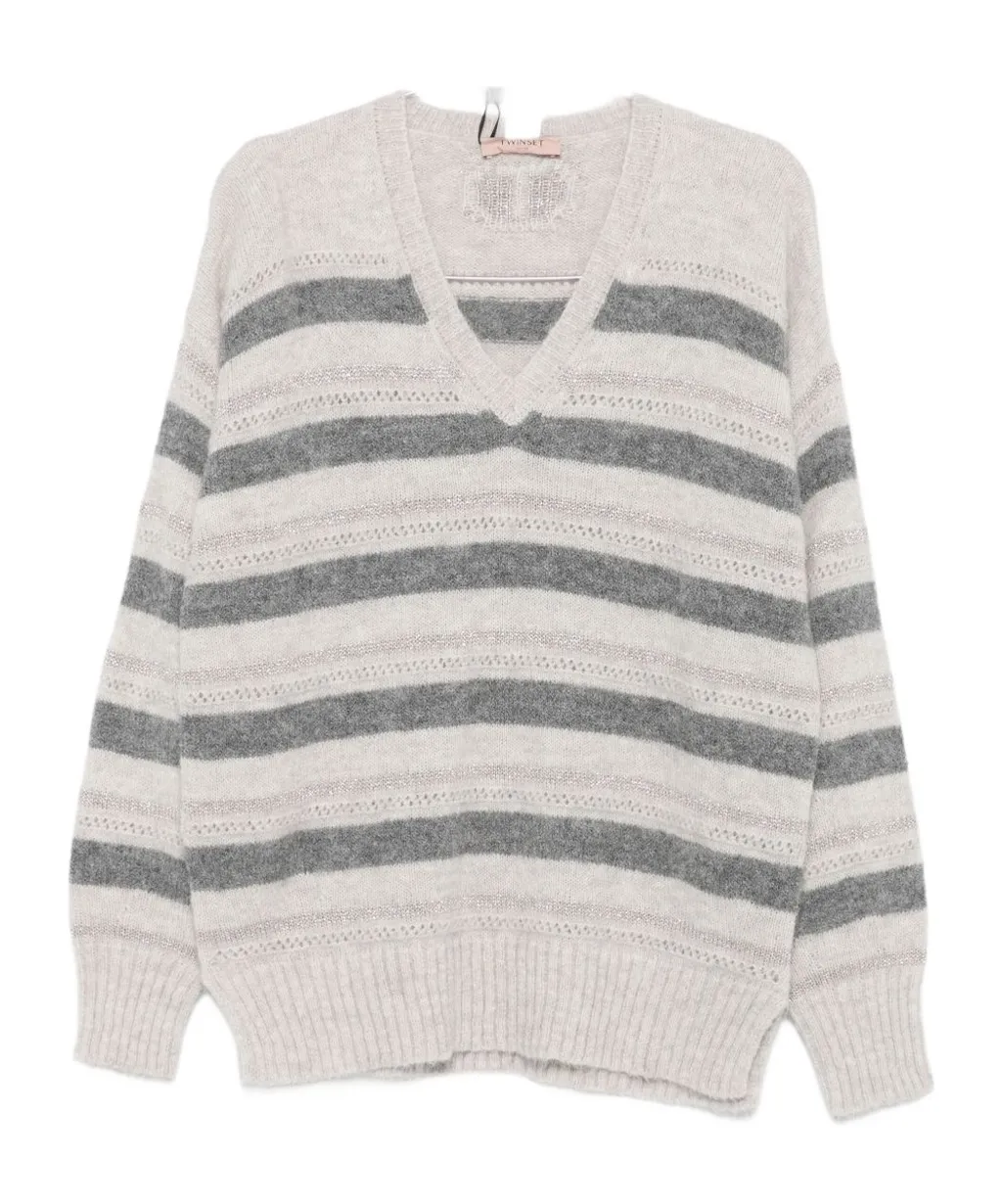 Twinset Striped V-Neck Jumper