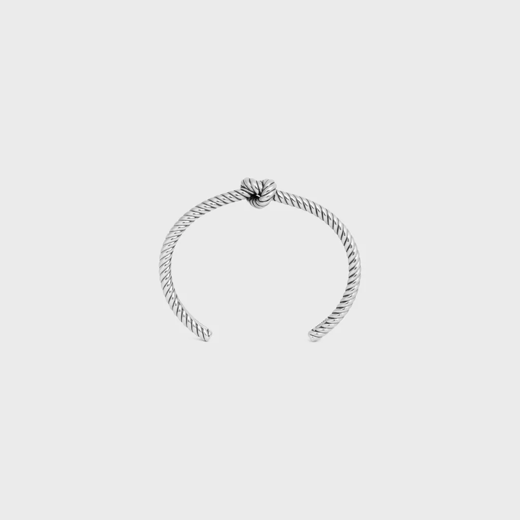 Knot Cord Patterned Cuff In Brass With Rhodium Finish