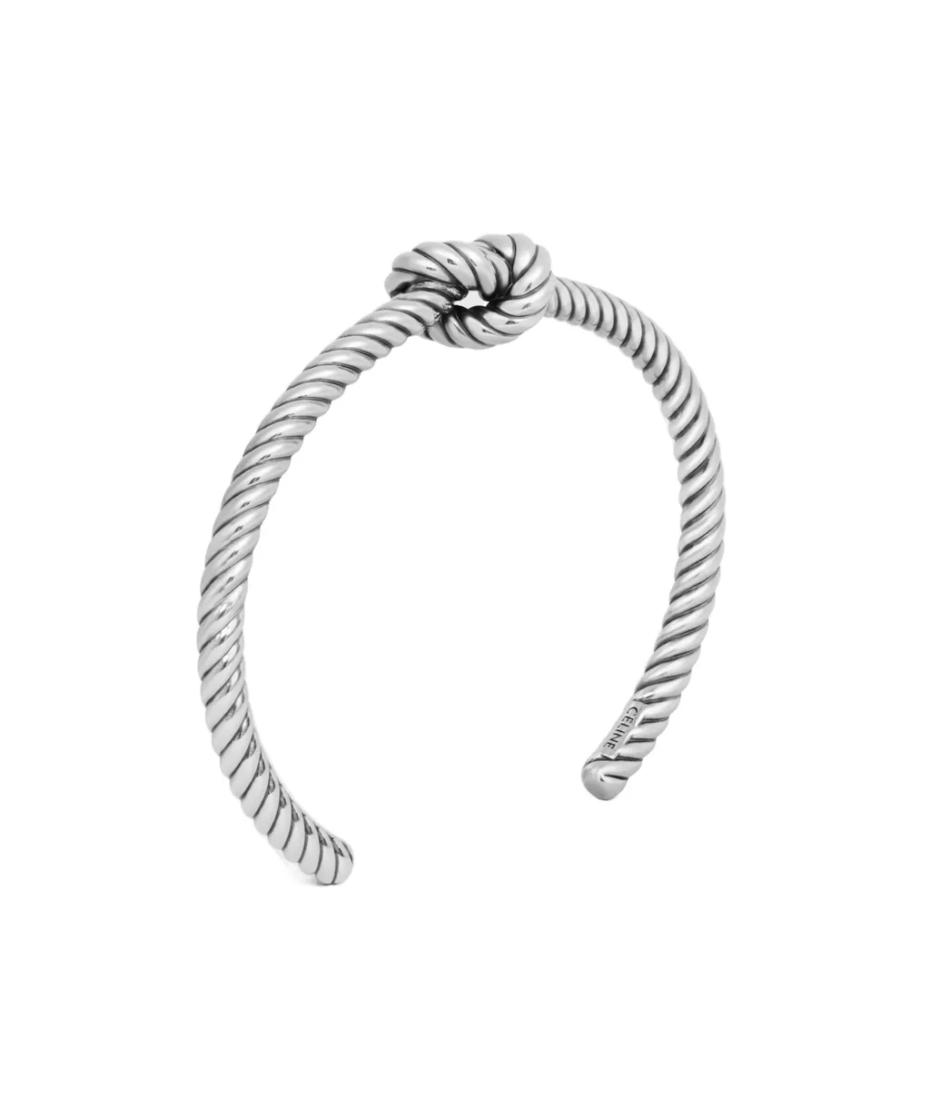 Knot Cord Patterned Cuff In Brass With Rhodium Finish