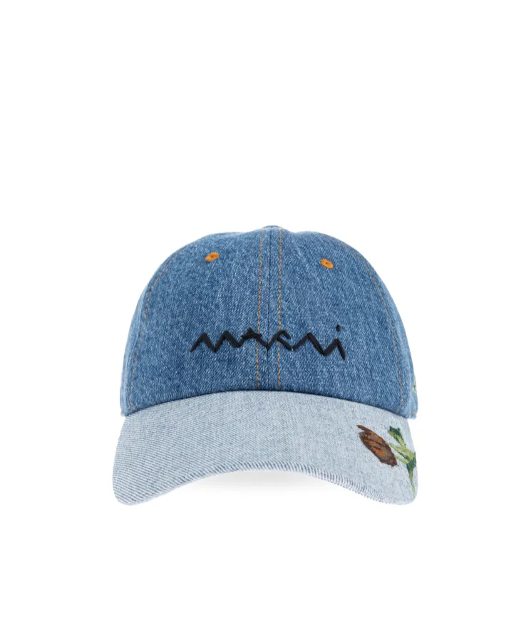 Marni Logo Embroidered Denim Baseball Cap