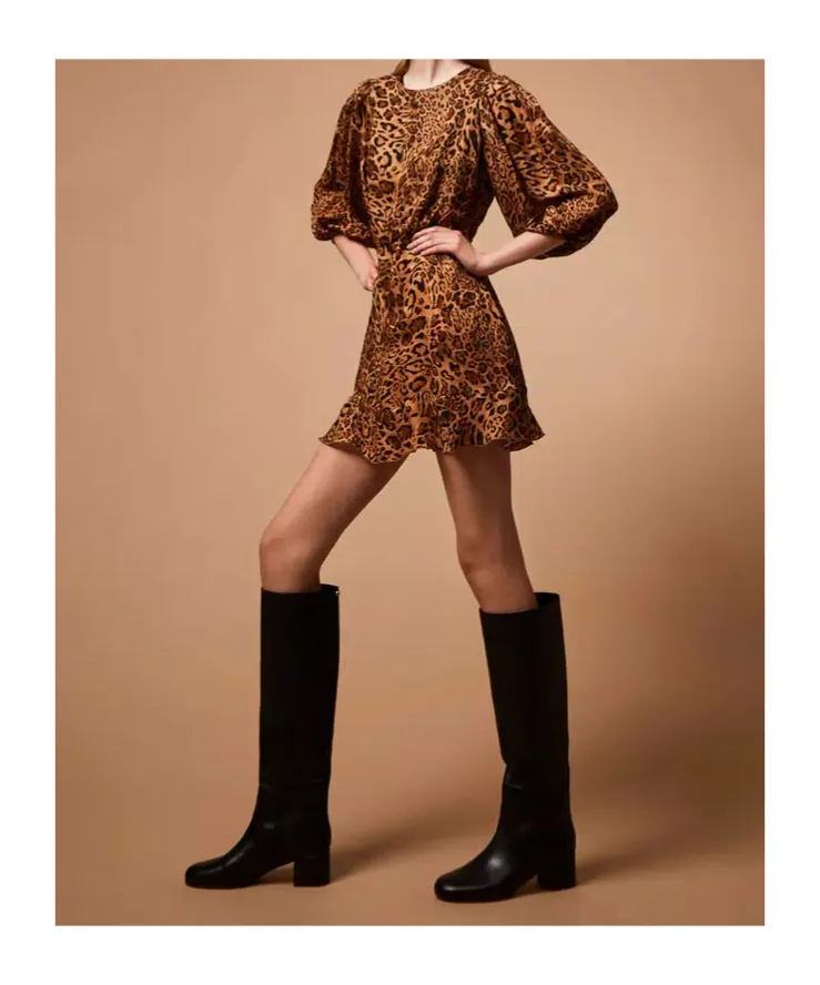 Leopard-Print Puff-Sleeve Mini Dress