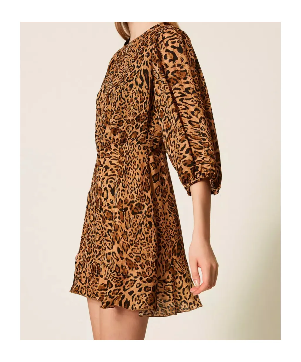 Leopard-Print Puff-Sleeve Mini Dress