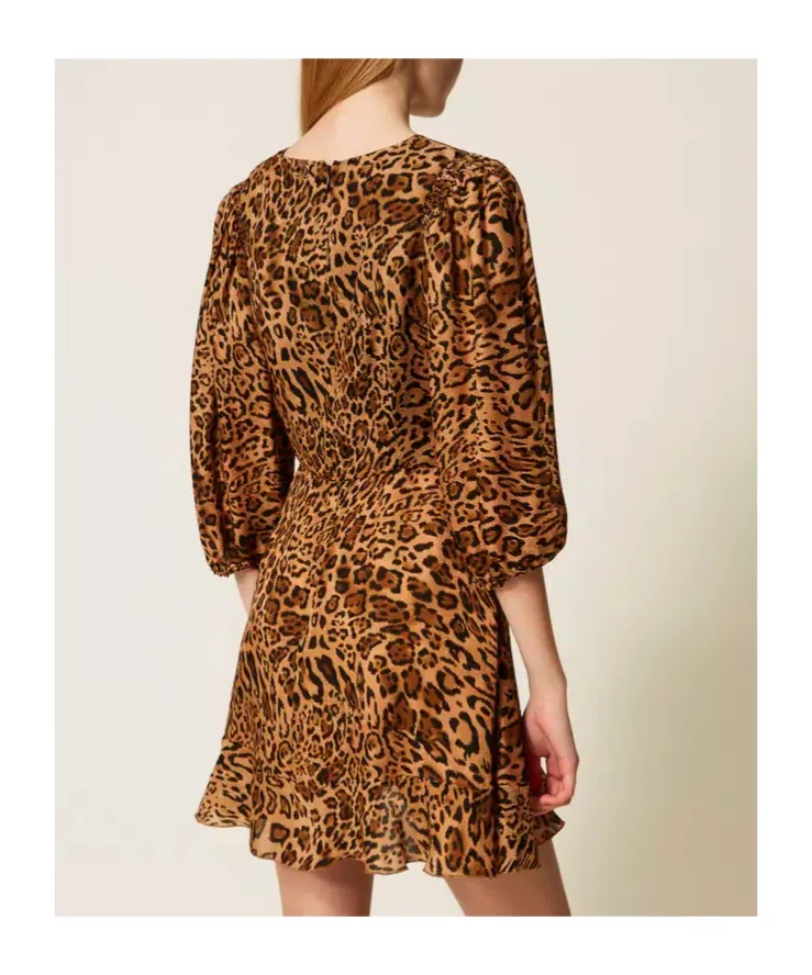 Leopard-Print Puff-Sleeve Mini Dress