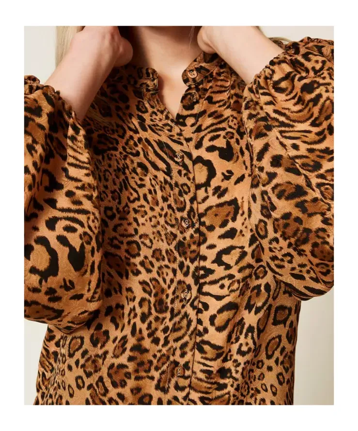 Leopard-Print Mock-Neck Shirt