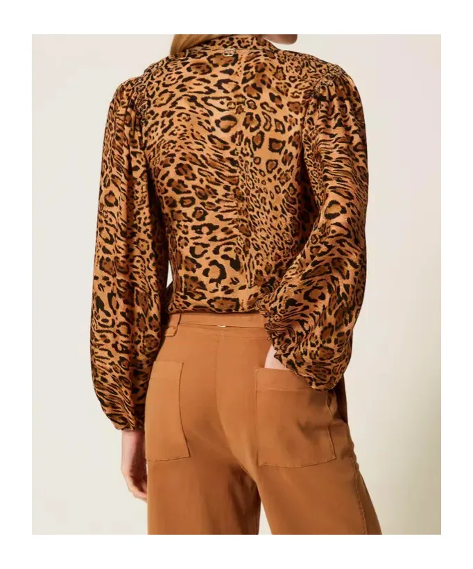 Leopard-Print Mock-Neck Shirt