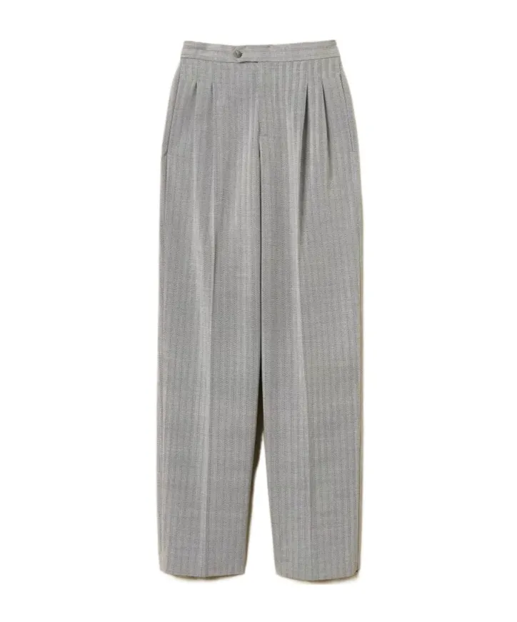 Pinstriped Pleated Trousers