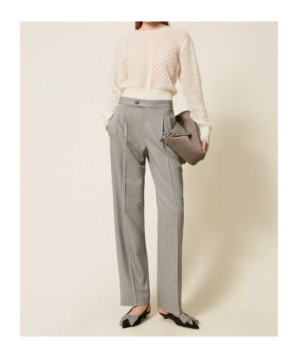 Pinstriped Pleated Trousers