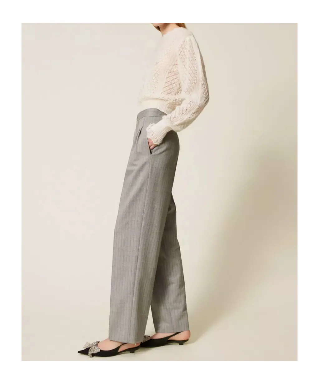 Pinstriped Pleated Trousers