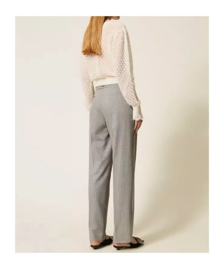 Pinstriped Pleated Trousers