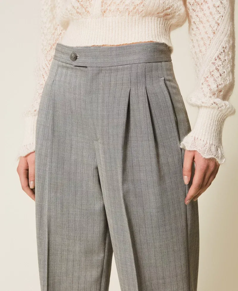 Pinstriped Pleated Trousers