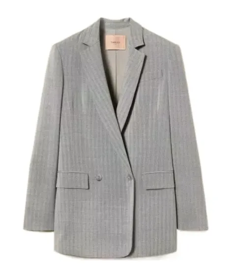 Pinstriped Double-Breasted Blazer