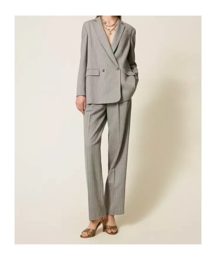 Pinstriped Double-Breasted Blazer