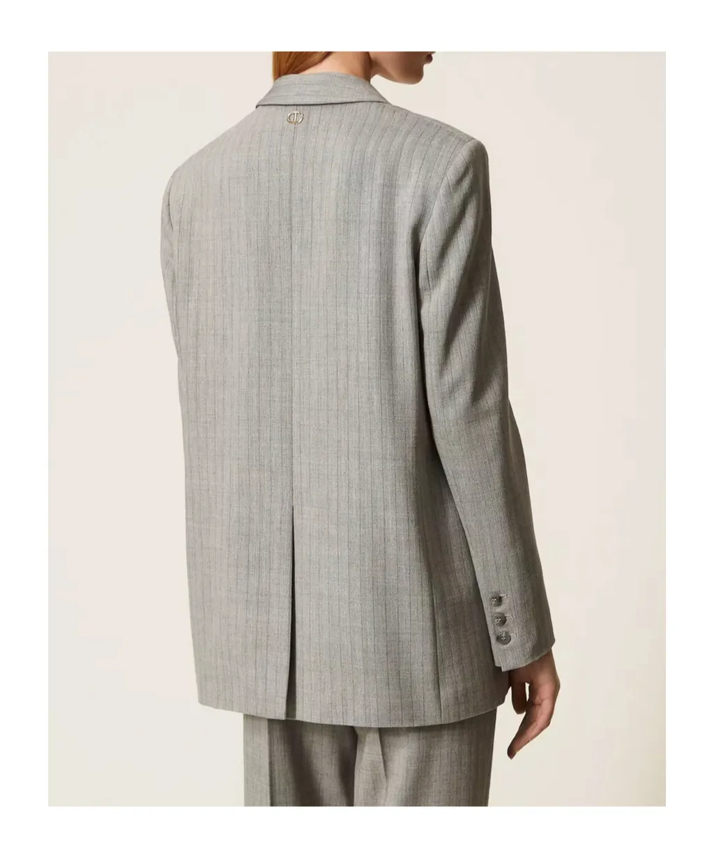 Pinstriped Double-Breasted Blazer