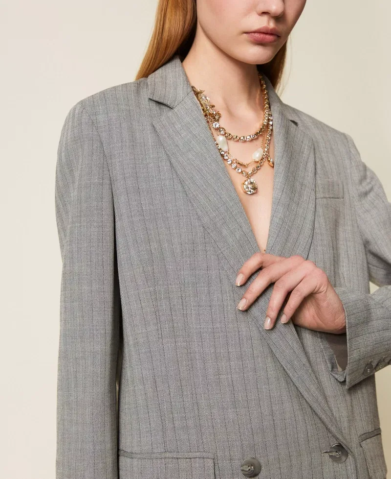 Pinstriped Double-Breasted Blazer
