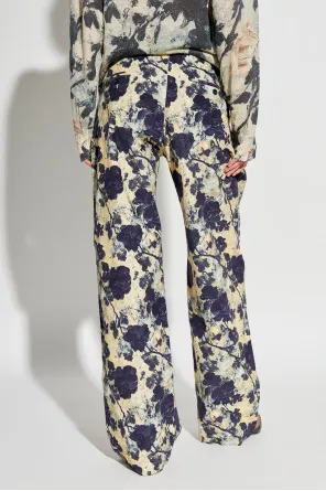 Floral-Print Pleated Trousers