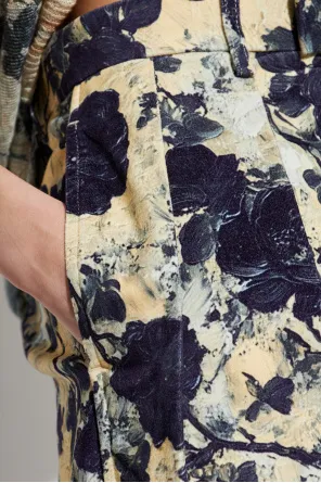 Floral-Print Pleated Trousers