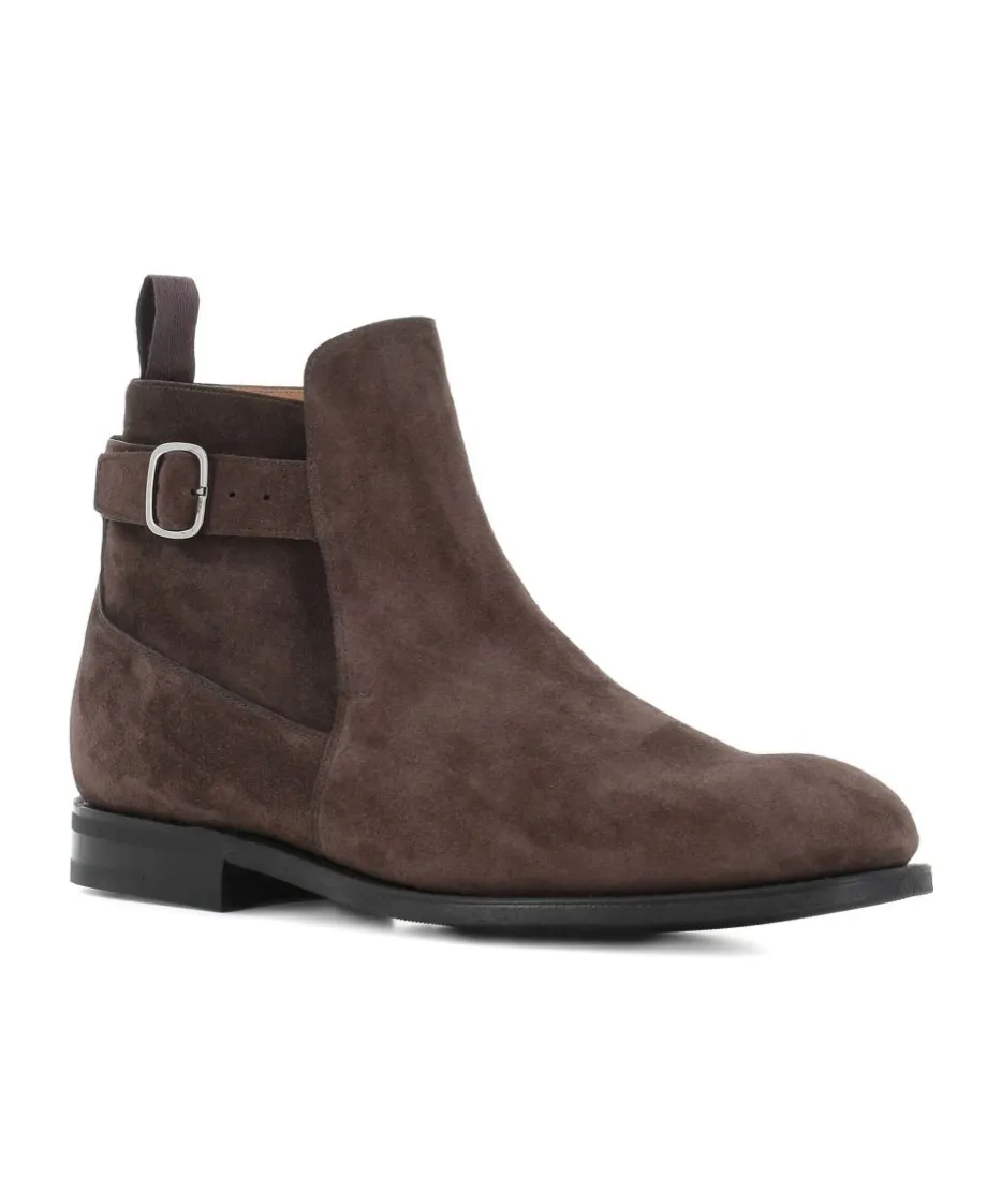 Buckle-Strap Suede Boots