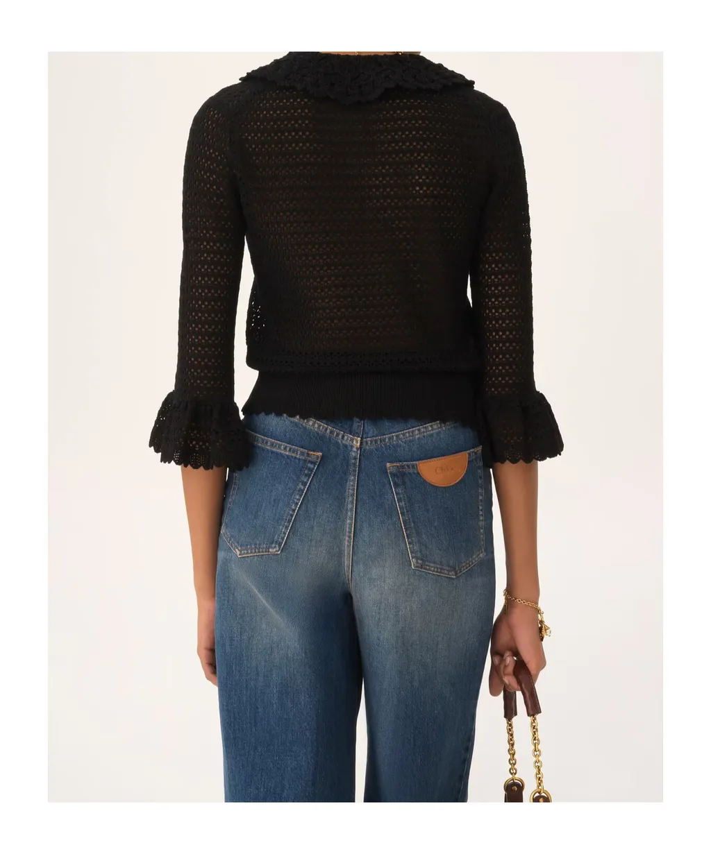 Chloé Elbow-Sleeve Collar Sweater