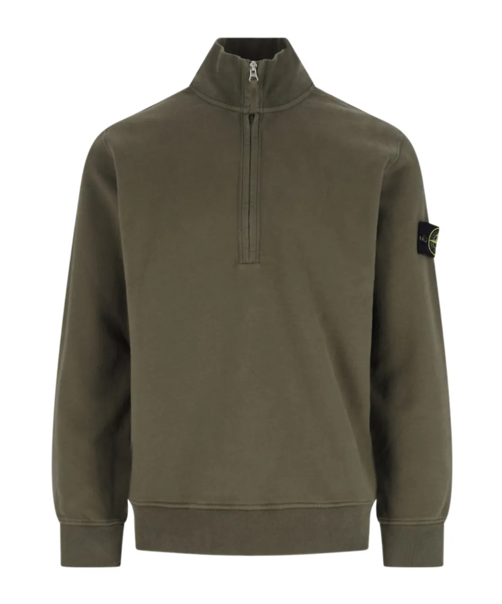 Stone Island Logo Patch Half-Zipped Sweatshirt