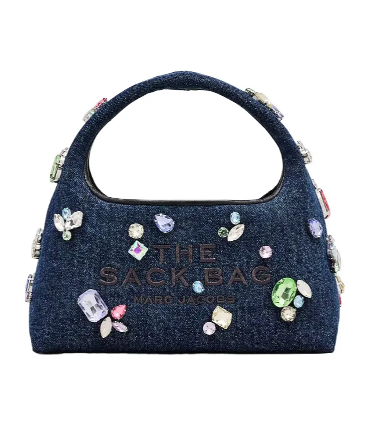 Crystal-Embellished Denim Shoulder Bag