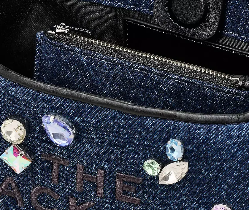 Crystal-Embellished Denim Shoulder Bag