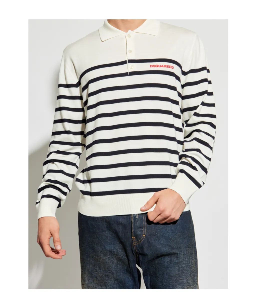 Dsquared2 Logo Embroidered Striped Knit Polo Shirt