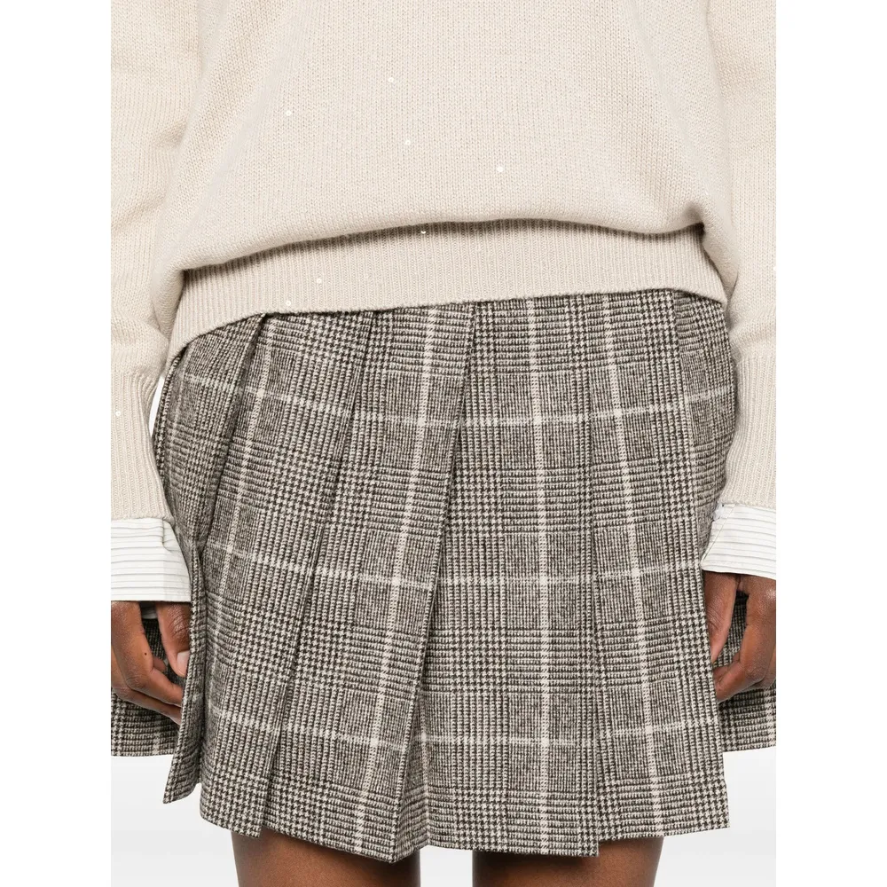 Brunello Cucinelli Pleated Check Midi Skirt