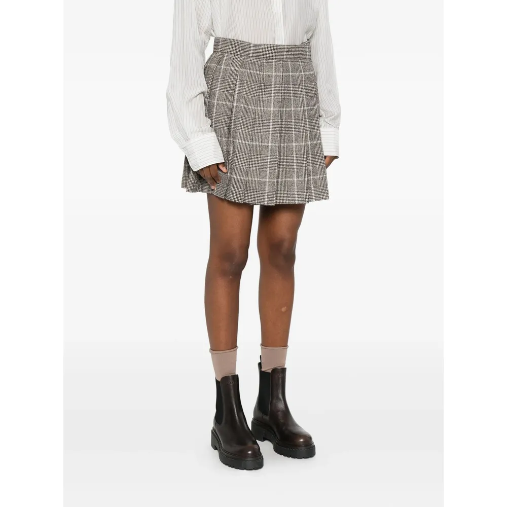 Brunello Cucinelli Pleated Check Midi Skirt
