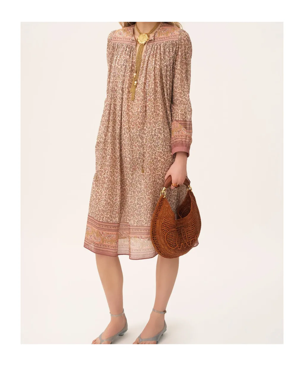 Floral-Print Gathered-Detail Midi Dress