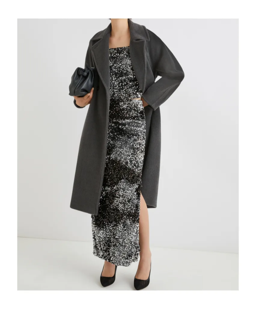 Double-Breasted Beaver Cloth Coat - Melange Grey