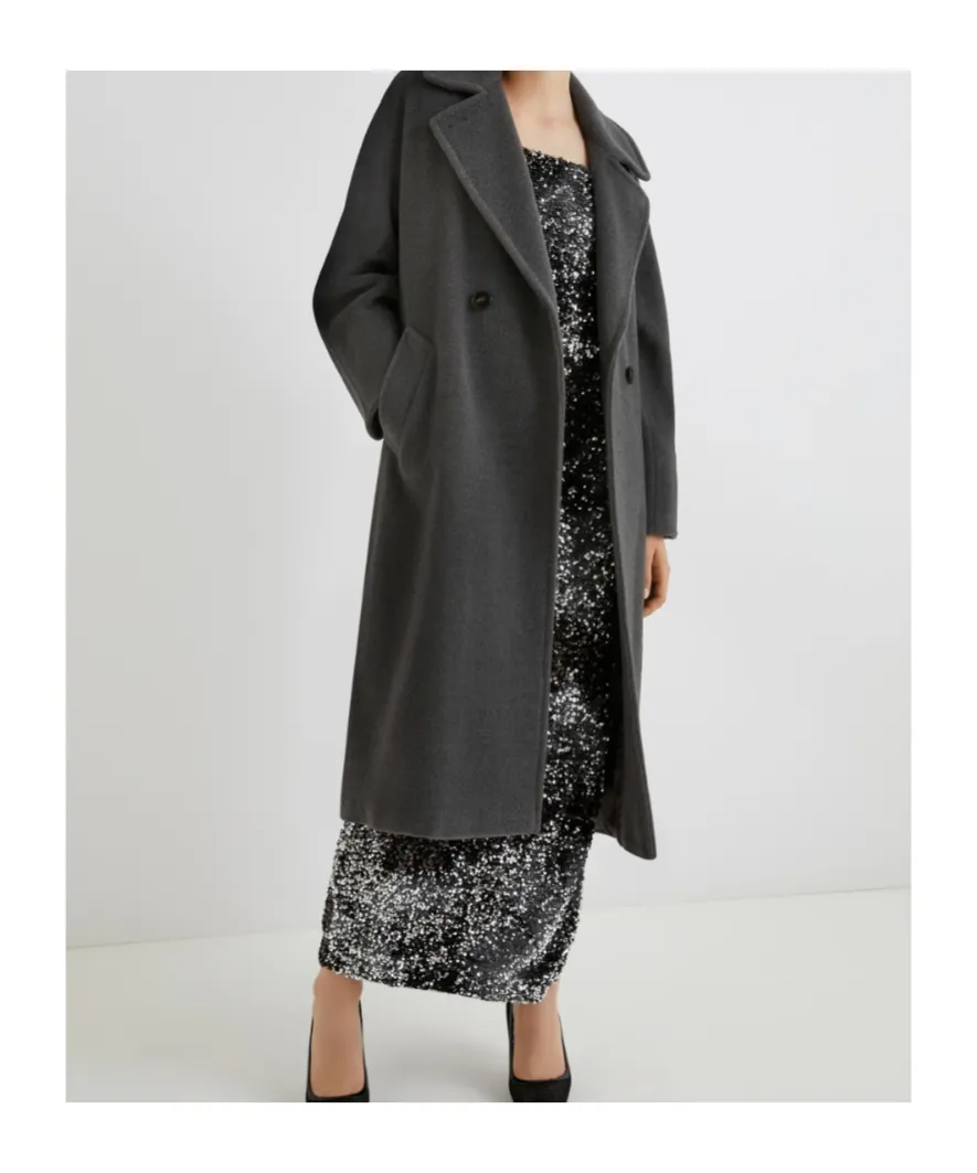 Double-Breasted Beaver Cloth Coat - Melange Grey