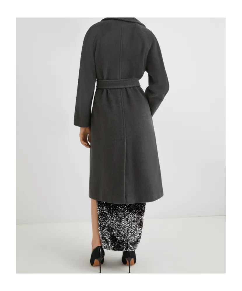 Double-Breasted Beaver Cloth Coat - Melange Grey