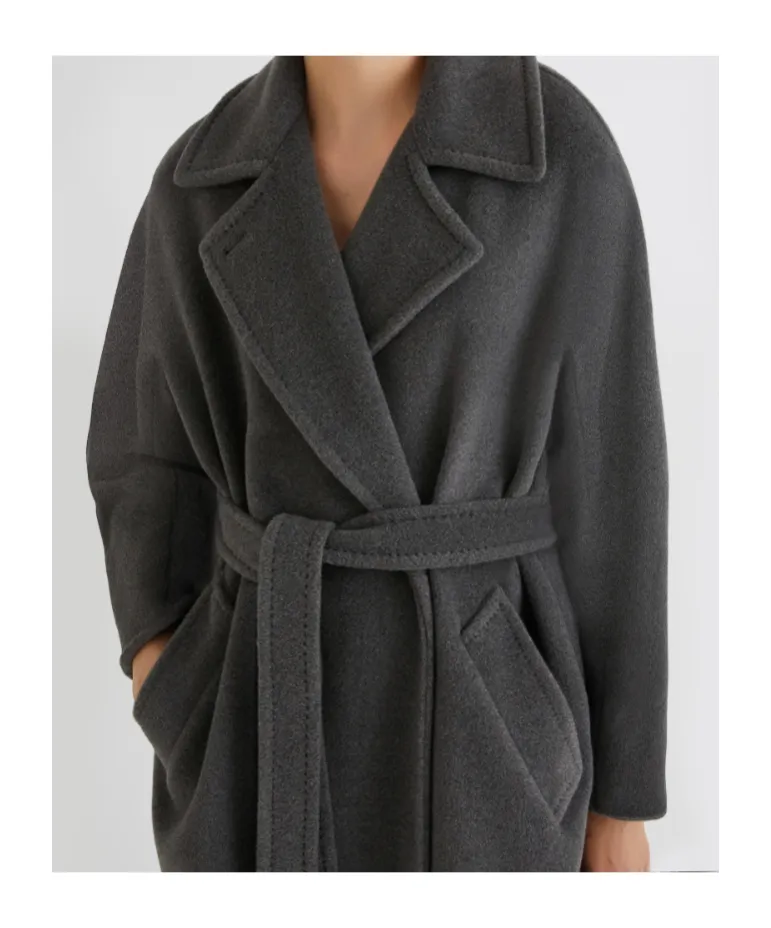 Double-Breasted Beaver Cloth Coat - Melange Grey