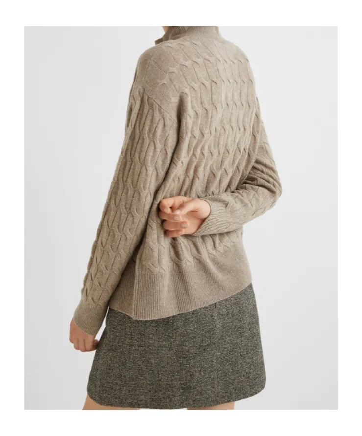 Cashmere-Blend Mock Polo-Neck Sweater - Mud