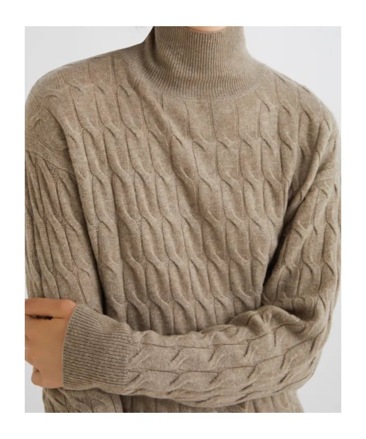 Cashmere-Blend Mock Polo-Neck Sweater - Mud