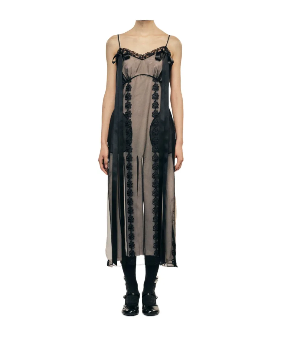 Simone Rocha Layered Ribbon Daisy Chain Multi Slit Dress