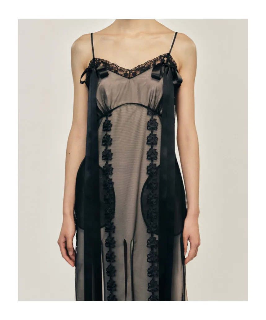 Simone Rocha Layered Ribbon Daisy Chain Multi Slit Dress