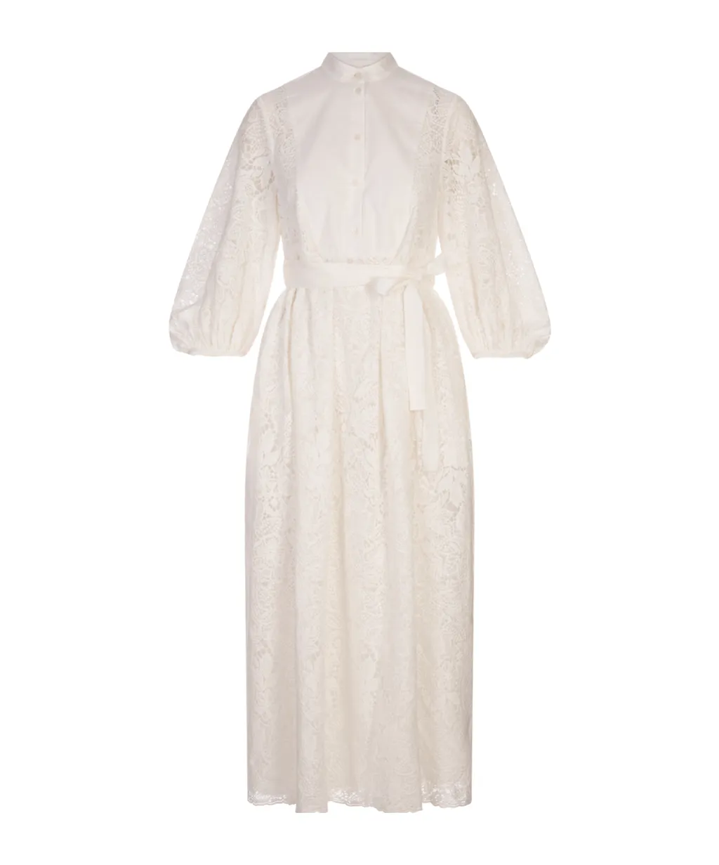 Long-Sleeve Belted Midi Dress
