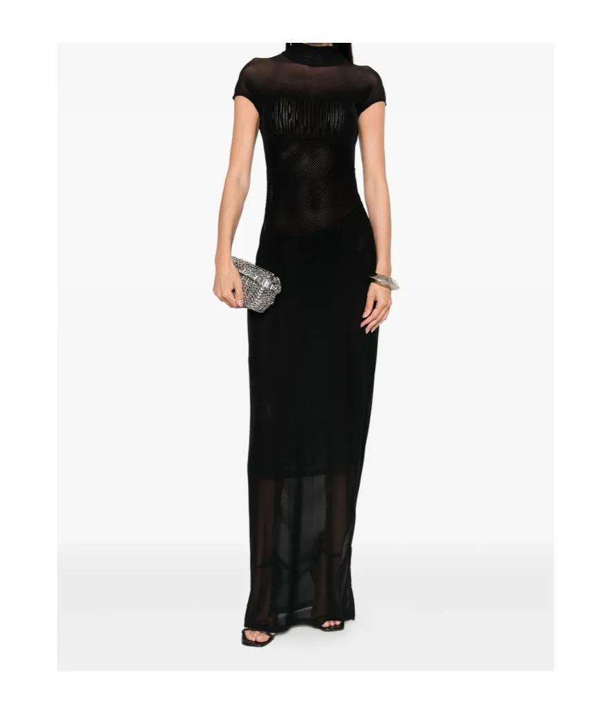 Mesh-Panelled Maxi Dress