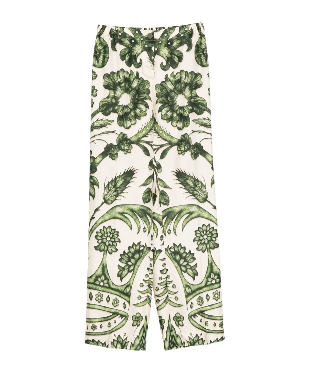 Floral-Print Silk Trousers