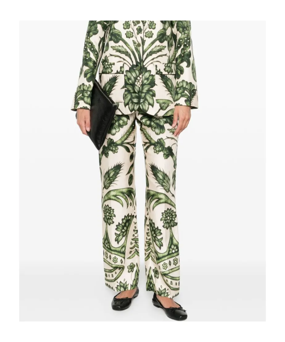 Floral-Print Silk Trousers