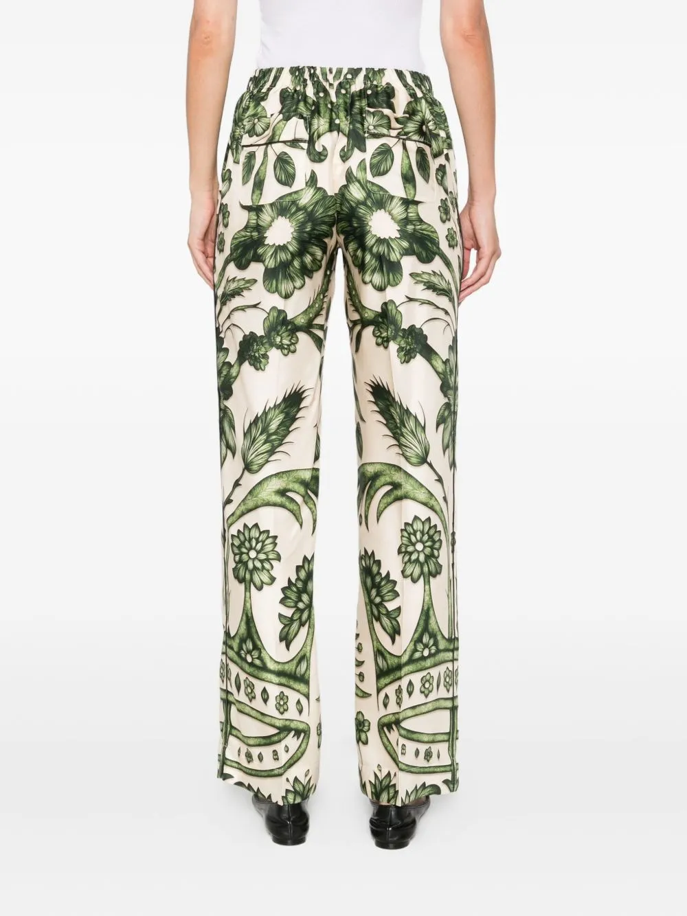 Floral-Print Silk Trousers