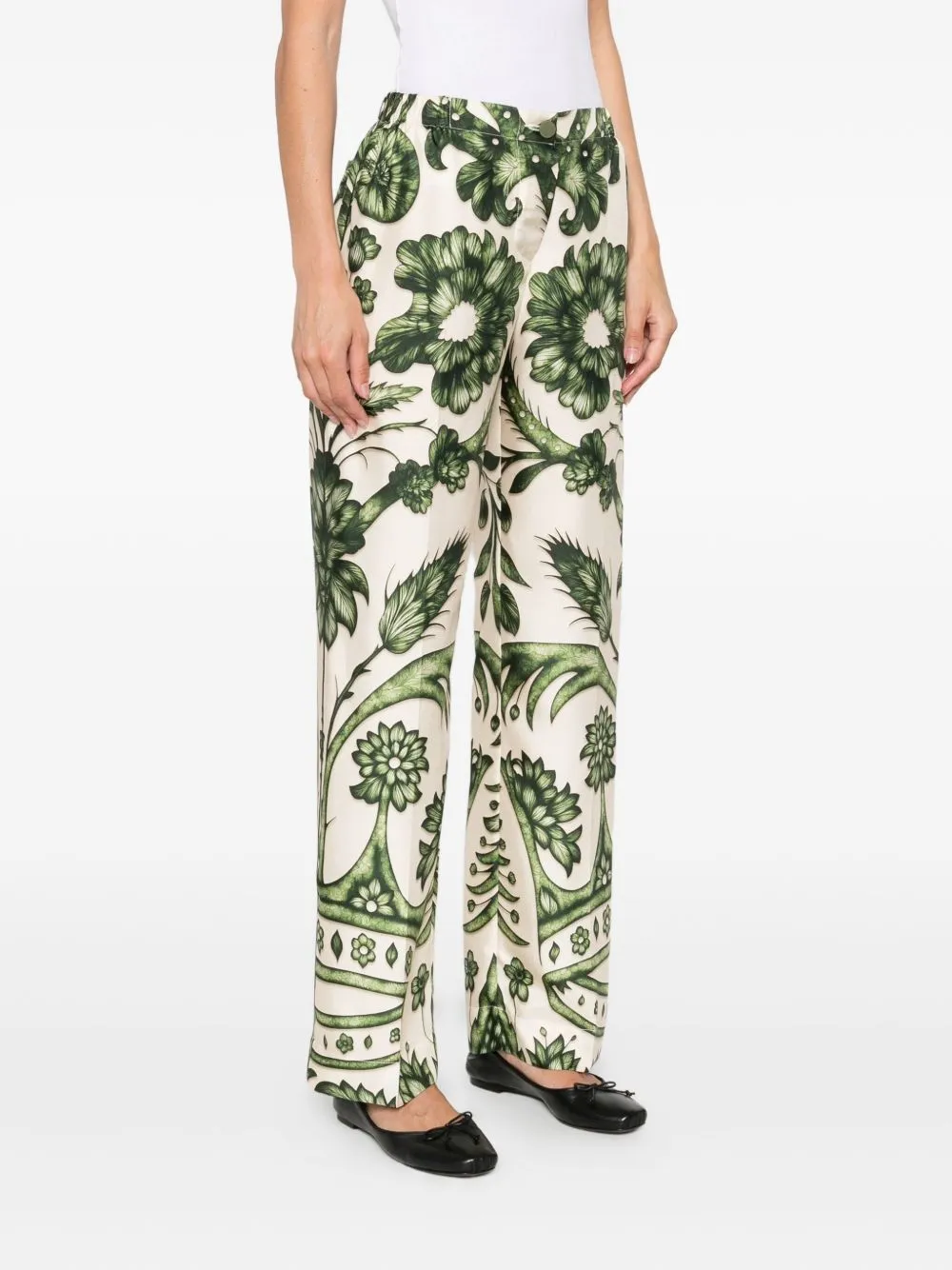 Floral-Print Silk Trousers