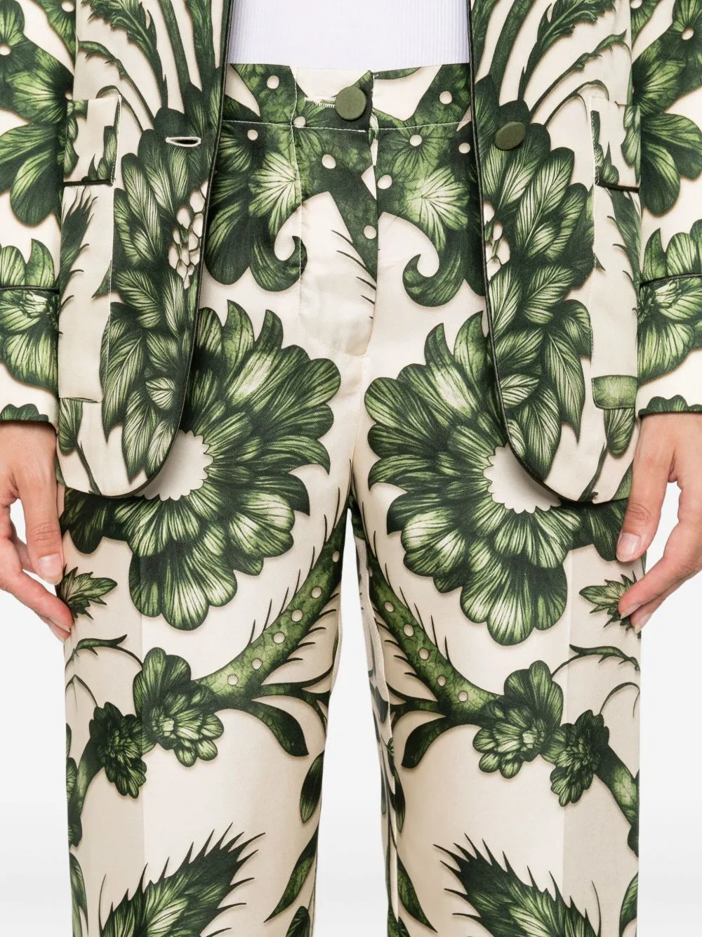 Floral-Print Silk Trousers