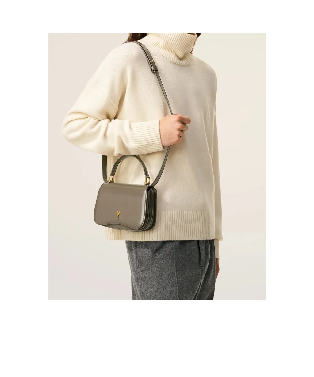 Ami Paris Logo Plaque Foldover Top Shoulder Bag