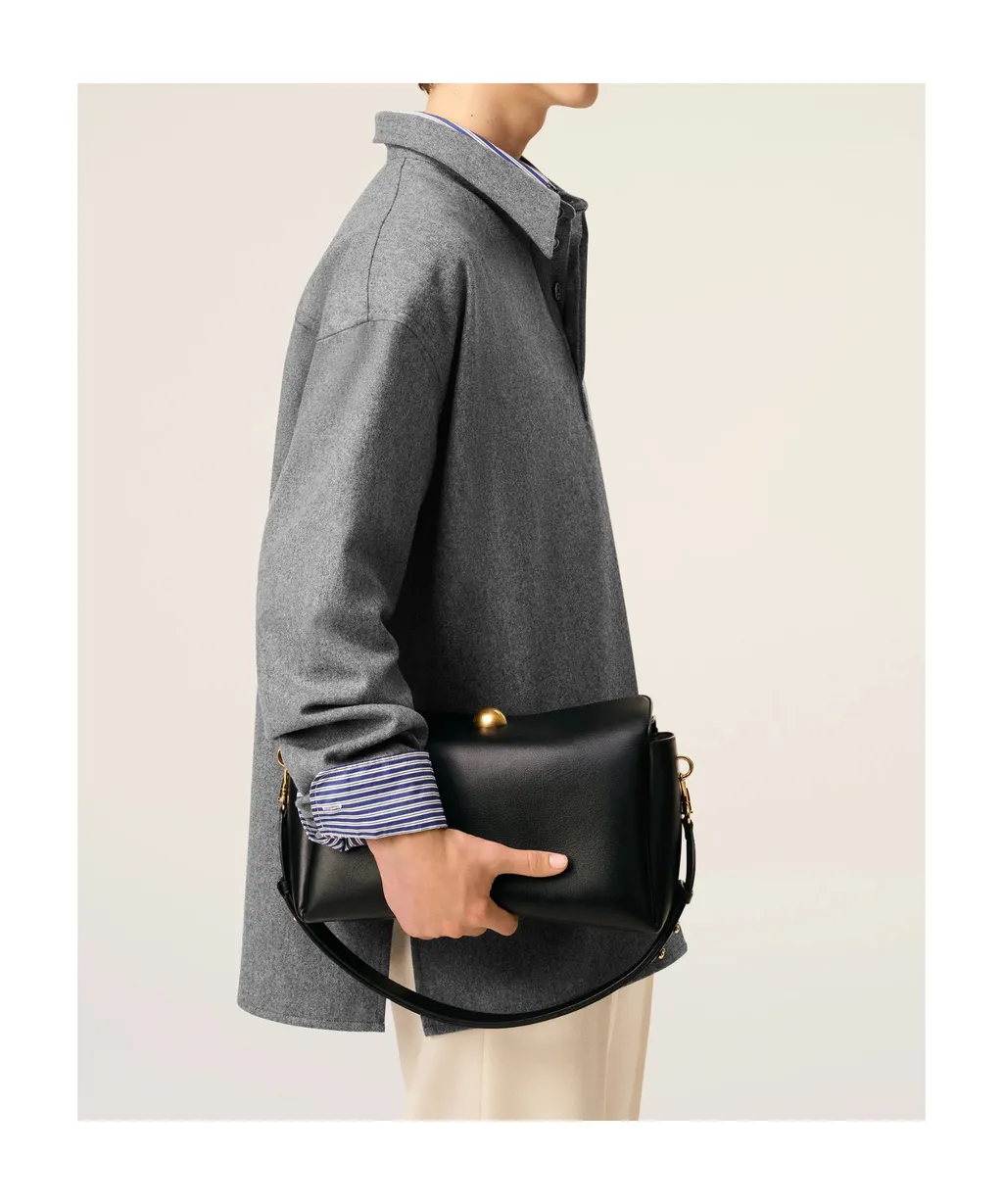 Black Smooth Leather Carrousel Medium Bag